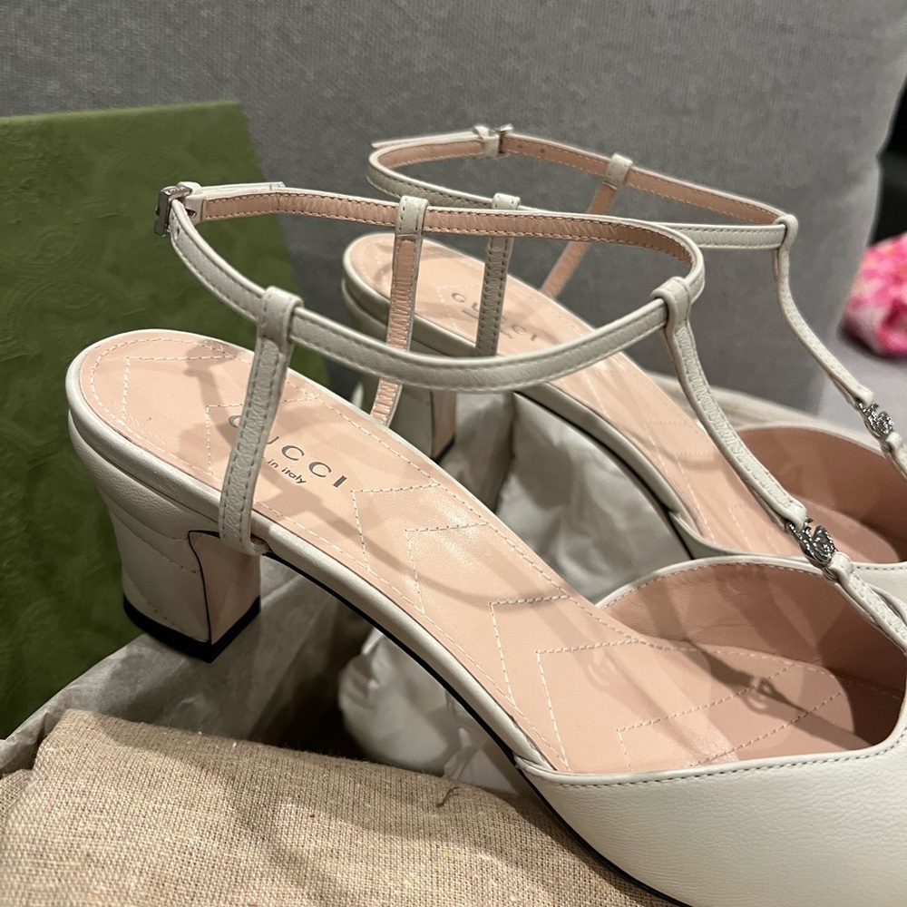 New Gucci GG Marmont mini cream slingback pumps - Picture 9 of 15